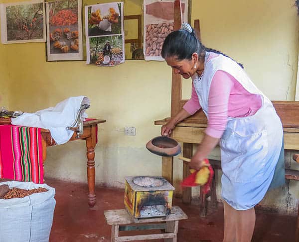 Hot and hard work making chocolate by hand in Chichu Bamba