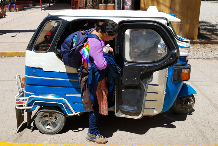 Ollantaytambo moto-taxis are convenient but not exactly spacious