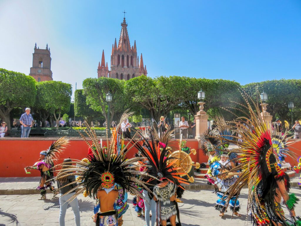 Traditional dance performances are common around the San Miguel de Allende Zocalo.