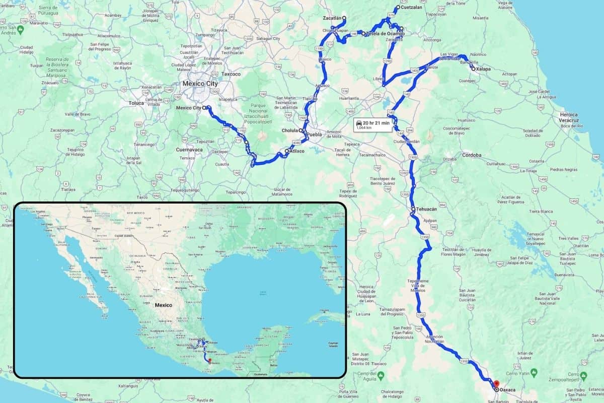 Ultimate South Central Mexico road trip itinerary map