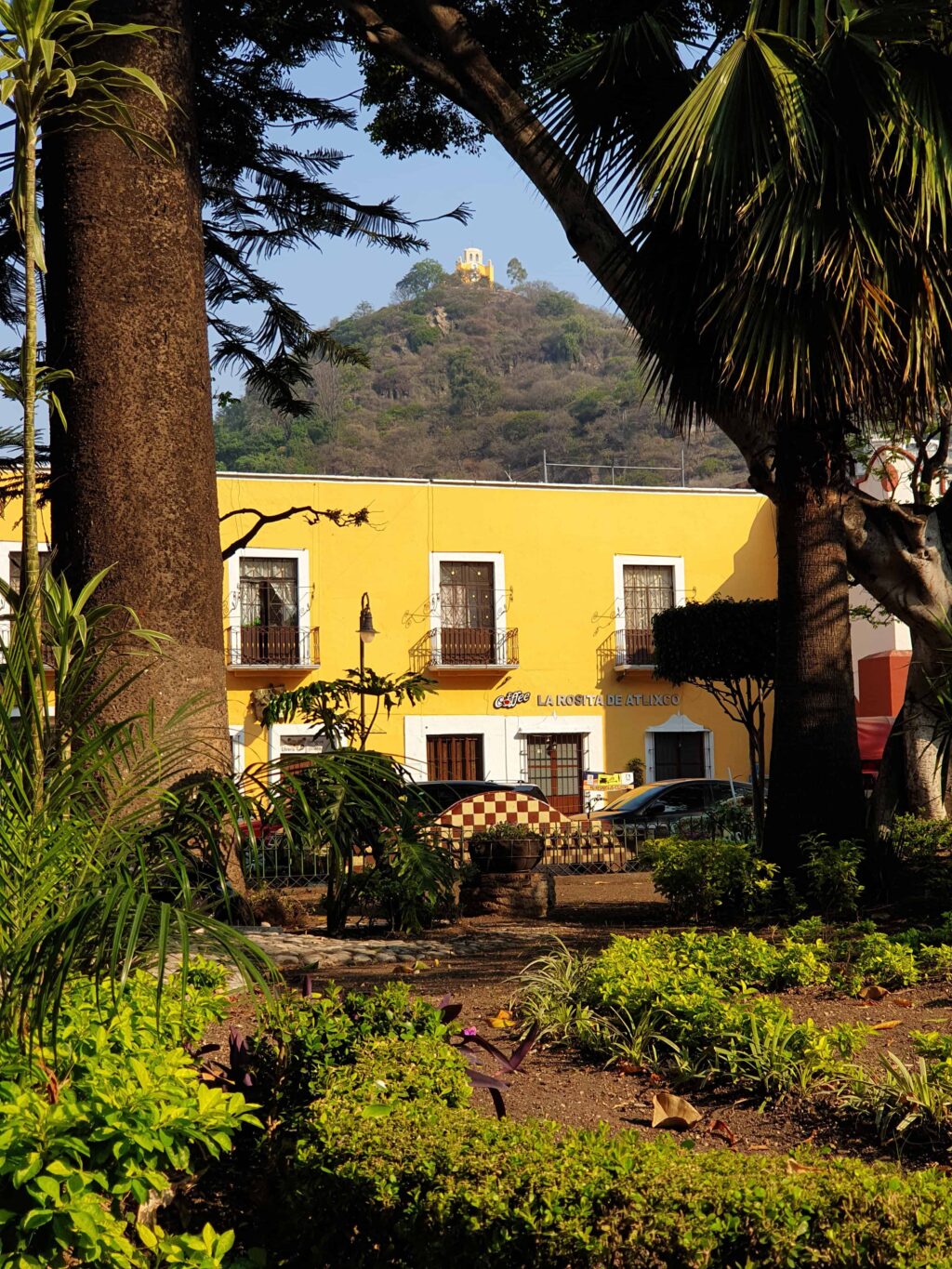 The church on the hill viewed from Atlixco zocalo