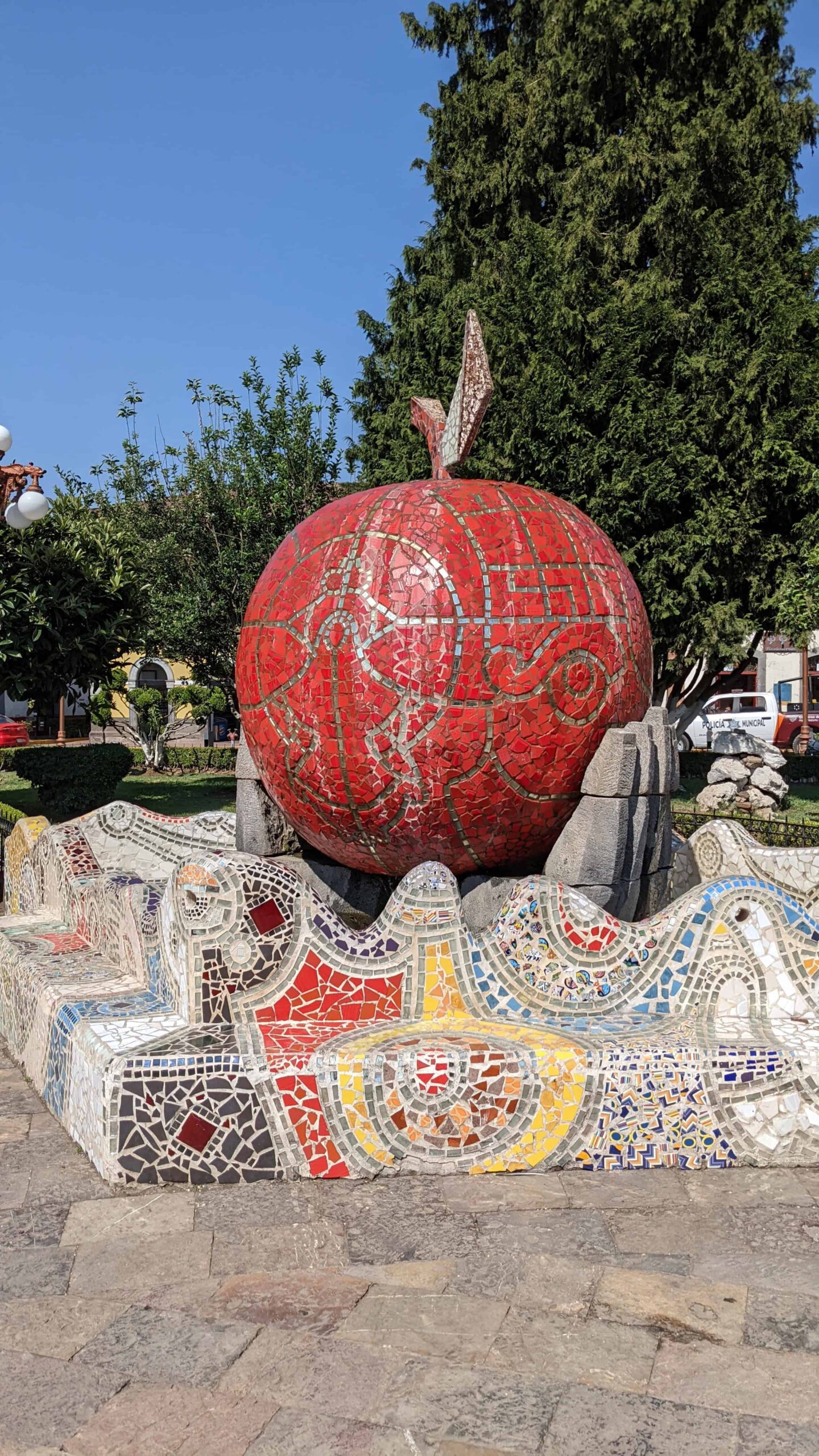 Mosaic covered big apple in Zacatlan