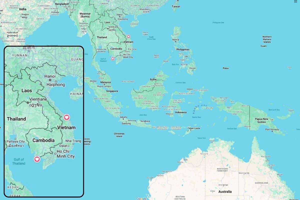 map showing the location of Vietnam