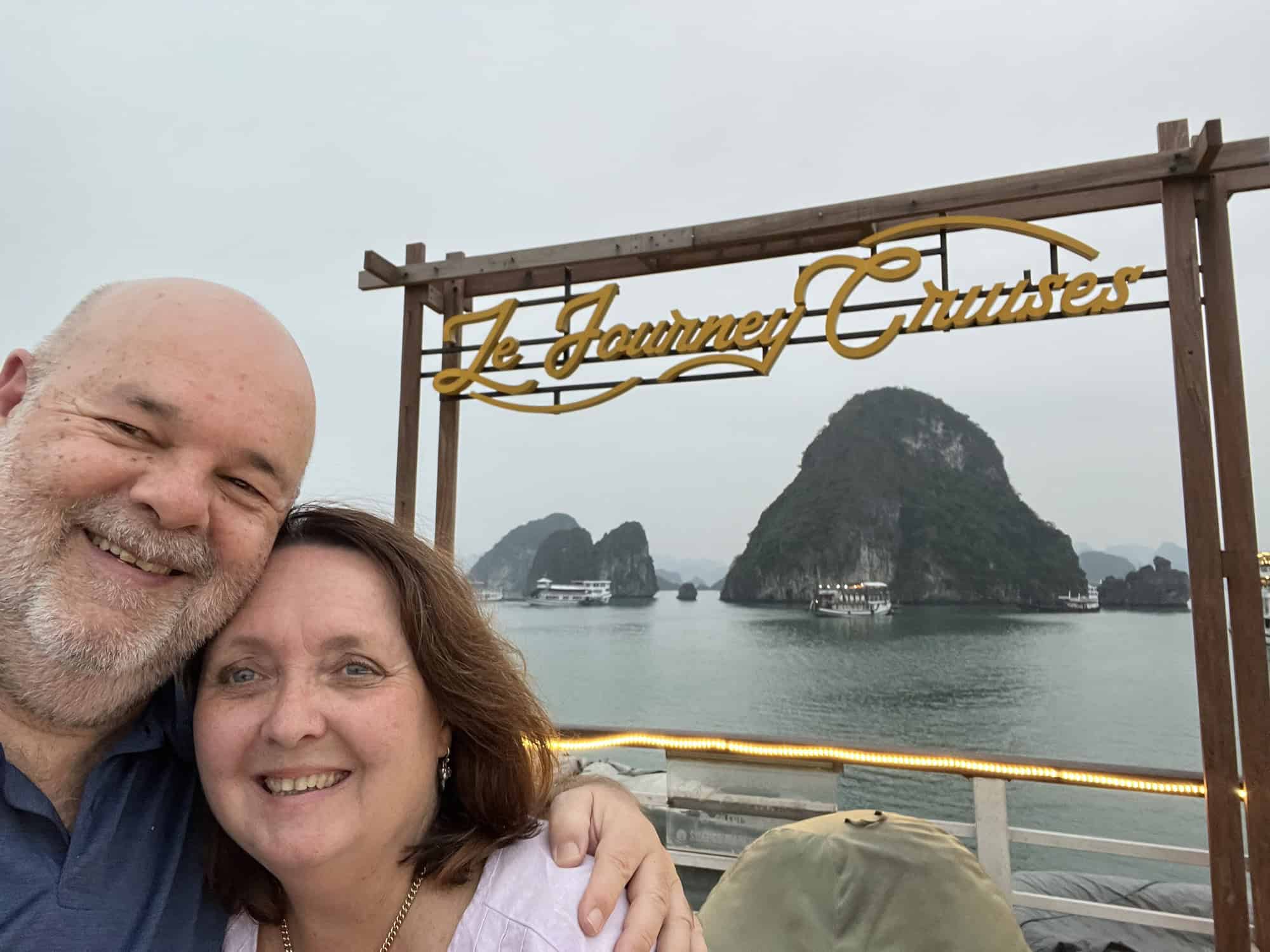 Dean and Pauline on the deck of the Le Journey boat on Halong Bay