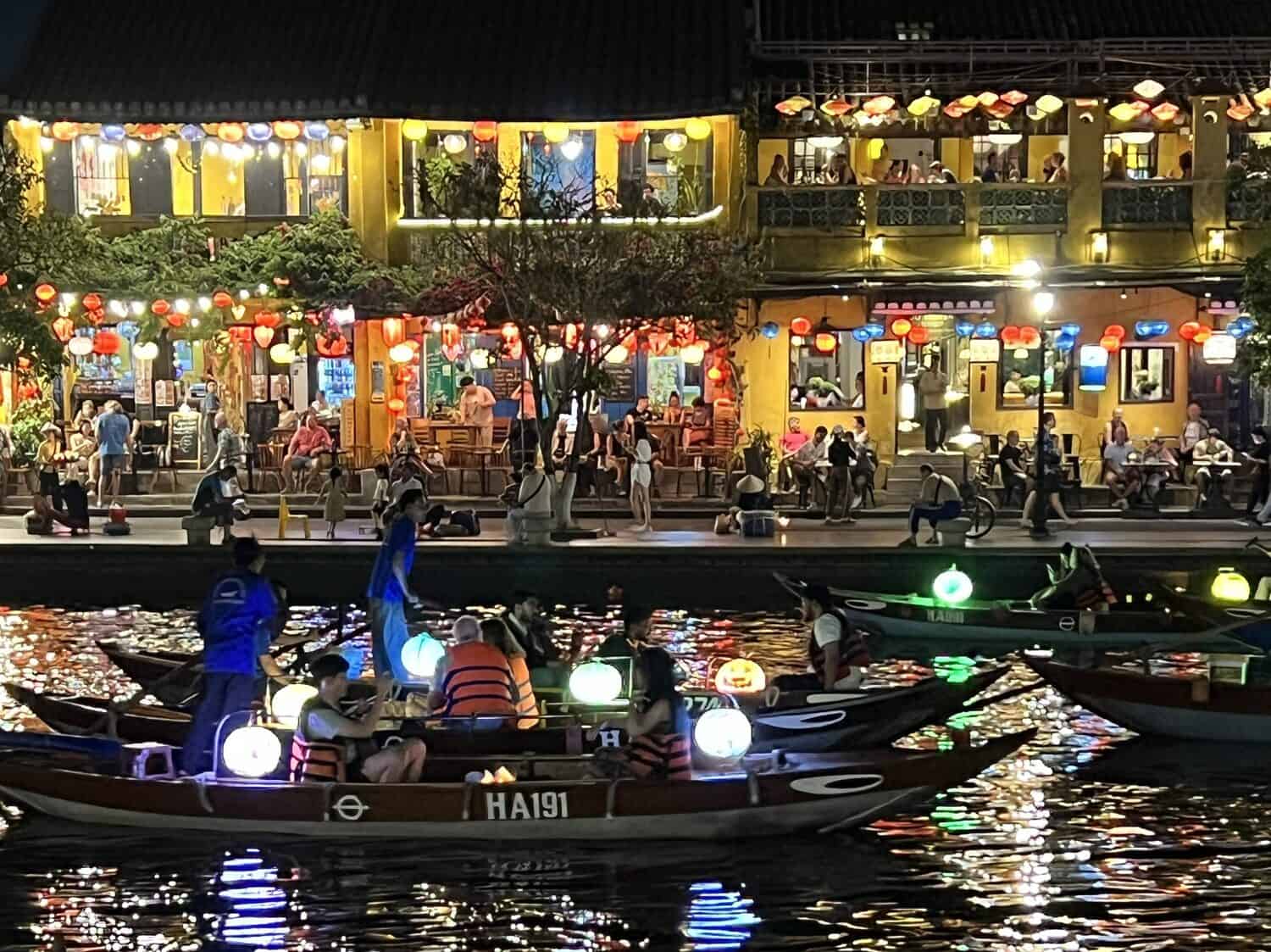 Boats on the river in Ancient Town Hoi An at night