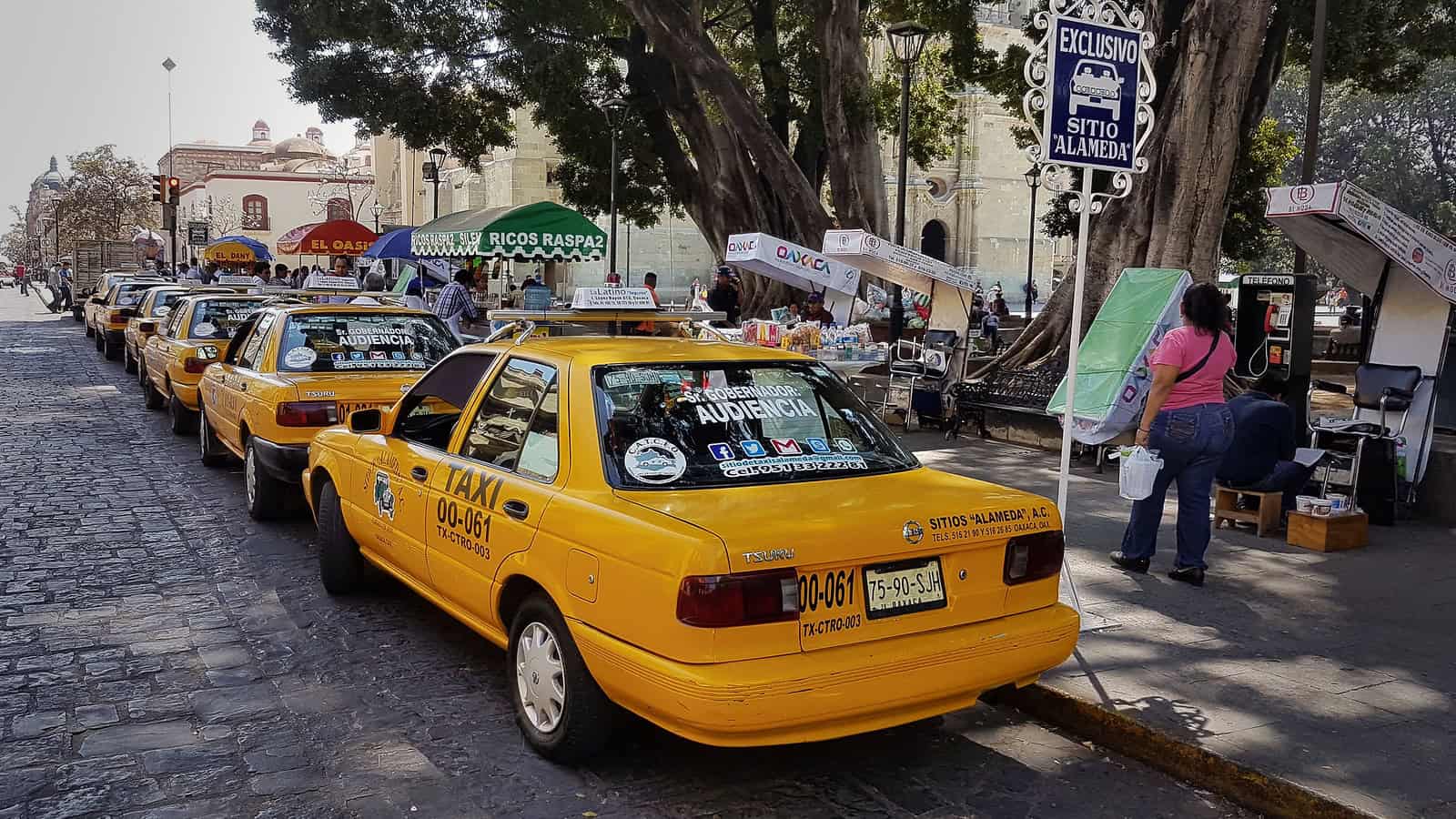 taxis lined up in Oaxaca