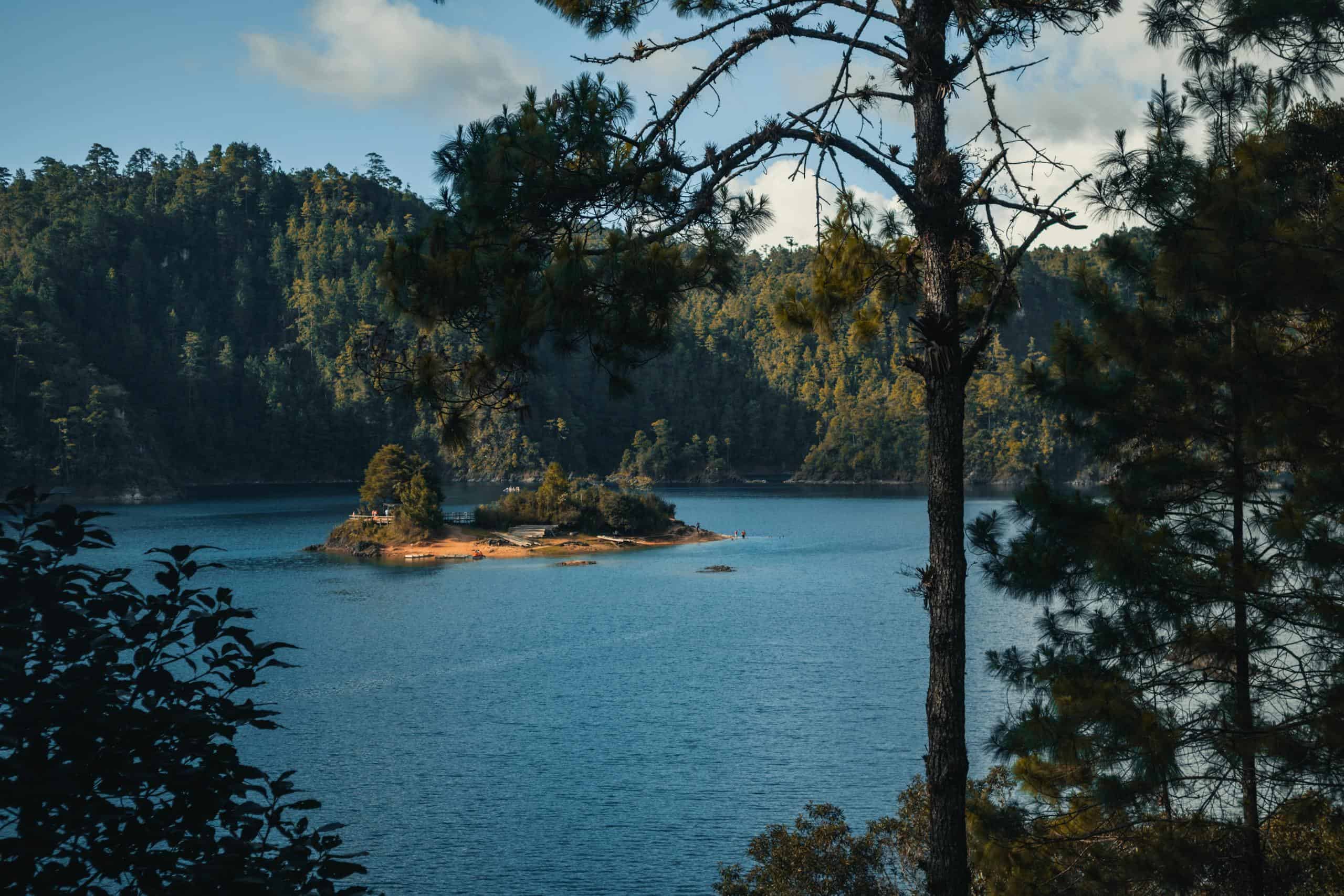 Island on the Lake Pojoj in Lagunas de Montebello National Park, Chiapas, Mexico